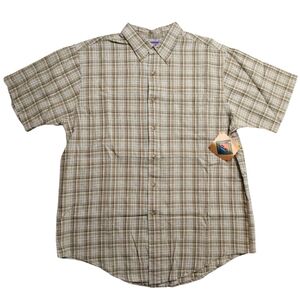 NWT NorthCrest Men's Plaid Tan Short Sleeve Button Down L Large